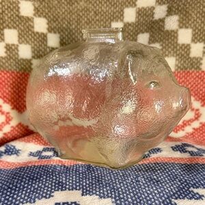 Vintage Anchor Hocking Transparent Textured Glass Piggy Bank